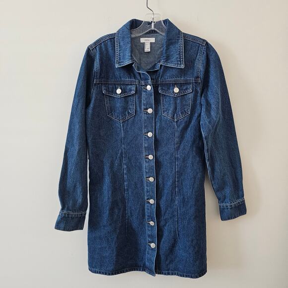 Forever 21 Button Down Dark Wash Denim Skirt Dress Size S - Picture 1 of 6